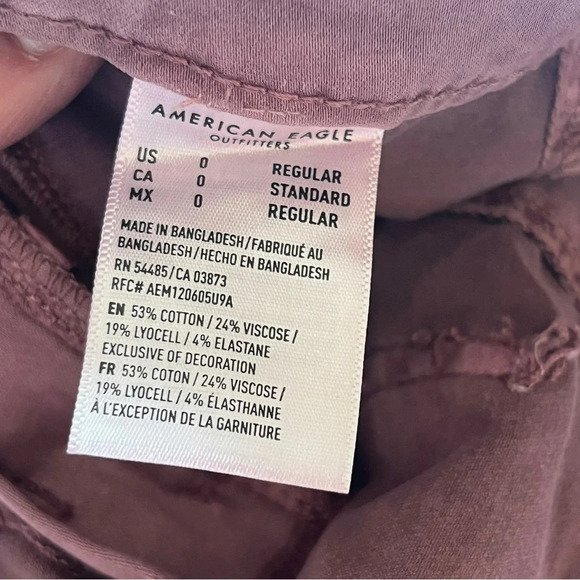 NWT American  Eagle AEO Hi Rise Jegging Super Stretch Mauve Lilac Pants Tie Sz 0 - Picture 7 of 16